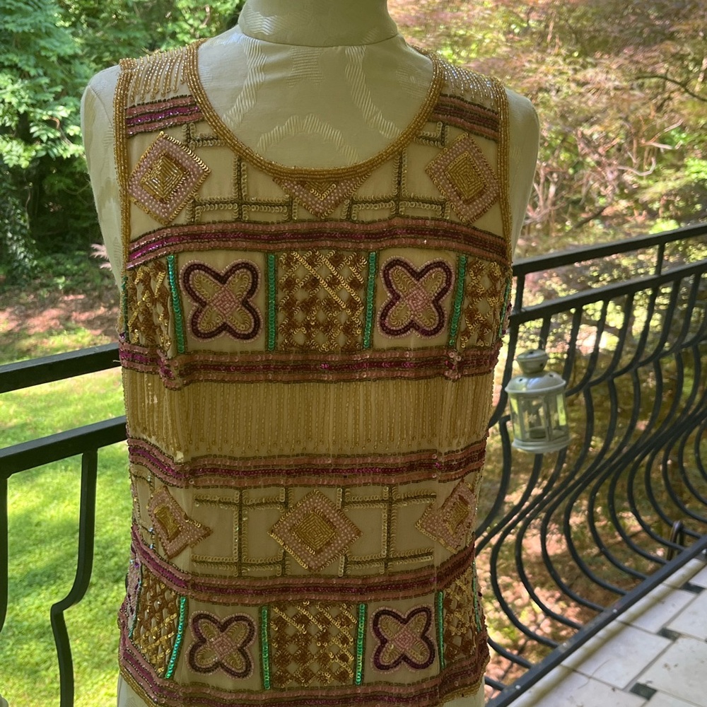 Beaded Geometric Pattern Tank Top